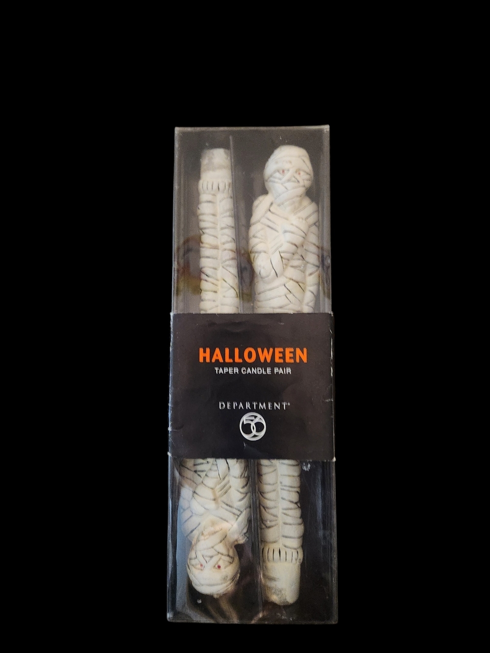 Vintage Department 56 rare White Mummy Halloween Taper Candle Pair